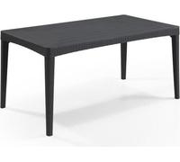 Table de jardin rectangulaire, 160 x 90 x 74 cm, 6 personnes, résine imitation rotin tressé, gris graphite