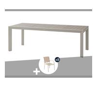 Table de jardin rectangulaire alu evasion 8 places effet bois lin argile + 8 fau