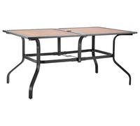 Table de jardin rectangulaire de 150 cm de long, en acier imitation bois avec dossier à lattes, pour 4 à 6 personnes, avec trou pour parasol de 38 mm, meuble de grande taille résistant aux intempéries