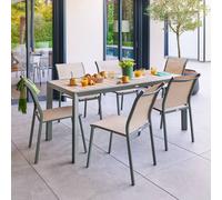 Hespéride Table de jardin Evasion - 6 places - Lin/Vert laurier - Aluminium traité époxy