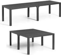 Table de jardin rectangulaire, gris graphite, résine, modulable 3 en 1, JULIE DOUBLE, Allibert by KETER
