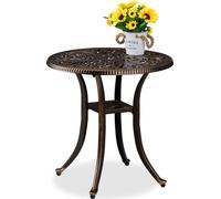 Table de jardin Relaxdays, aspect antique, résistante aux intempéries, en fonte d'aluminium, H x P : 53 x 53 cm, table de balcon ronde, noir/bronze