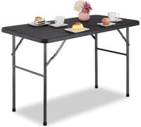 Table de jardin Relaxdays, aspect bois, rectangulaire, H x l x P : 74 x 118 x 60 cm, plastique, métal, table de terrasse pliante, noire