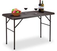 Table de jardin Relaxdays, aspect bois, table pliante rectangulaire, plastique, métal, table de balcon, H x L x P : 74 x 120 x 60 cm, marron