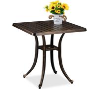 Table de jardin Relaxdays, aspect vieilli, résistante aux intempéries, en fonte d'aluminium, H x l x P : 53 x 54 x 54 cm, table de balcon carrée, noir/bronze