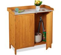 Table de jardin Relaxdays avec meuble de rangement, bois, plan de travail en étain, H x l x P : 94 x 94 x 47 cm, meuble de jardin d'extérieur, orange