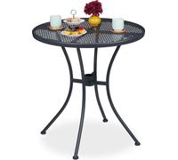 Table de jardin Relaxdays, avec trou pour parasol, aspect treillis, résistante aux intempéries, en acier, H x P : 72 x 70 cm, table de balcon ronde, anthracite