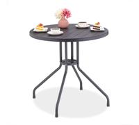 Table de jardin Relaxdays, H x Ø : 75 x 80 cm, table de balcon aspect bois, en plastique et acier, table de terrasse ronde, grise
