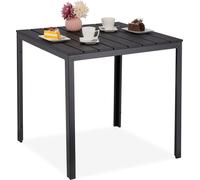 Table de jardin Relaxdays, H x l x P : 74 x 78 x 78 cm, table de balcon aspect bois, plastique, acier, table de terrasse carrée, noire
