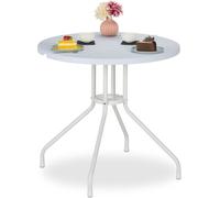 Table de jardin Relaxdays, H x P : 74 x 80 cm, aspect bois, plastique et acier, table à manger d'extérieur, table ronde de balcon, blanche