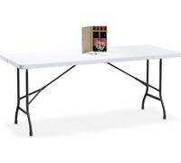 Table de jardin Relaxdays, pliable, dimensions : 72 x 180 x 74 cm, plastique, acier, résistante aux intempéries, 8 personnes, table de camping, blanche