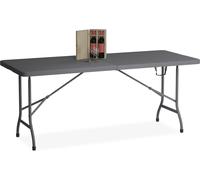 Table de jardin Relaxdays, pliable, H x l x P : 73 x 180 x 74 cm, plastique, acier, résistante aux intempéries, aspect bois, table de camping, grise