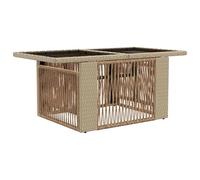 Table de jardin relevable beige 100 x 55 x 37 cm avec verre et rotin PE | Structure en acier, pieds réglables, résistant aux UV, nettoyage facile, montage rapide