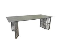 Table de jardin résine tressée plateau verre trempé finition céramique - Iris - L.220 x l.100 cm - 6 personnes