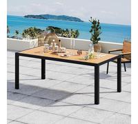 Table de jardin résistante aux intempéries, dimensions 189 x 80 x 74 cm. Table en aluminium pour l'extérieur, imitation bois, facile d'entretien, idéale pour 6 à 10 personnes (couleur naturelle)