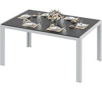 Table de jardin résistante aux intempéries, grande taille, 140x90x75 cm. Table d'extérieur en aluminium pour terrasse, avec plateau en WPC, forme rectangulaire, pour 6 personnes. Table stable pour jar