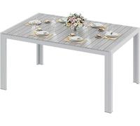 Table de jardin résistante aux intempéries, grande taille, 140x90x75 cm. Table d'extérieur en aluminium pour terrasse, avec plateau en WPC, forme rectangulaire, pour 6 personnes. Table stable pour jar