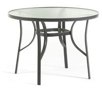 Table de jardin ronde Ø100 en acier avec plateau en verre trempé, pour la terrasse, la véranda et les repas en plein air, Dario