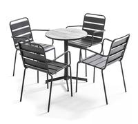 Table de jardin ronde 60 cm 4 fauteuils acier gris - Oviala Tivoli