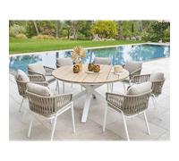 Table de jardin ronde alu acacia oriengo blanc - 8 places - hespéride