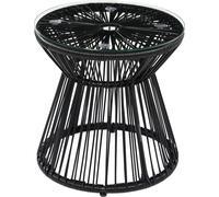 Table de jardin ronde au design en forme de tambour creux – Table de bistrot et table basse avec plateau en verre, pour le jardin et le balcon, noire