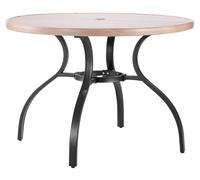Table de jardin ronde de 103 cm, en acier imitation bois avec dossier à lattes, table de bistrot d'extérieur pour 4 personnes, avec trou pour parasol de 38 mm, grand mobilier d'extérieur résistant aux