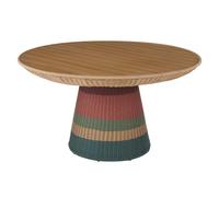 Table de jardin ronde en bois de teck et résine recy tressée multicolore 8 personnes D140 140x75x140cm Multicolore