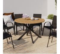 Table de jardin ronde MESSINA 120 cm 6 personnes pied araignée plateau métal effet bois