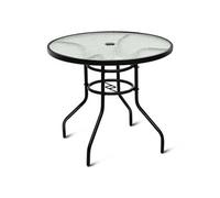 table de jardin ronde noir 80 x 80 x 72 cm en verre trempé avec trou de parasol hauteur 70cm, plateau ø80cm