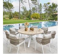 Table de jardin ronde ORIENGO Acacia Blanc 8 places - Aluminium traité époxy, certifié FSC® Hespéride
