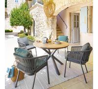 Table de jardin ronde ORIENGO Acacia Graphite 4 places - Aluminium traité époxy, certifié FSC® Hespéride