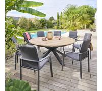 Table de jardin ronde ORIENGO Acacia Graphite 8 places - Aluminium traité époxy, certifié FSC® Hespéride
