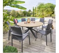 Table de jardin ronde ""Oriengo"" acacia & graphite 8 places en aluminium traité époxy - Hespéride