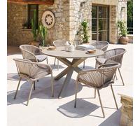 Table de jardin ronde ORYON Café 6 places - Aluminium traité époxy, Verre Hespéride