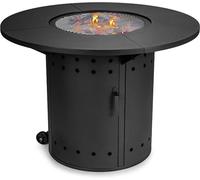 Table de jardin ronde pour feu, avec foyer à charbon, grill, comprenant une protection contre la pluie, une grille de cuisson, extensible, pour utilisation avec du charbon, idéale pour les barbecues, 