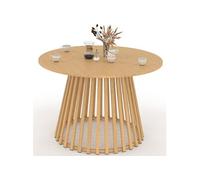 Table de jardin ronde SOLAL 120 cm 6 personnes avec pied lattes en métal effet bois