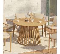 IDMarket - Table de Jardin Ronde SOLAL 120 cm 6 Personnes avec Pied Lattes en métal Effet Bois