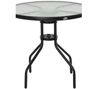 Table de jardin ronde - Table de jardin de style bistro - Diamètre 80 cm x hauteur 72 cm - Trou pour parasol - Acier avec revêtement époxy - Plateau en verre trempé - Vert armée