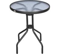 Table de jardin ronde - Table d'extérieur - Plateau en verre de sécurité, structure métallique, Ø 60 cm, hauteur 70 cm, pour terrasse et balcon - Noir