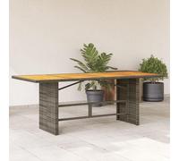 Table de jardin, table de balcon, table de camping, table de terrasse, table à manger, table de buffet, plateau en bois d'acacia, couleur grise, dimensions 190x80x75 cm, matériau : polyrotin