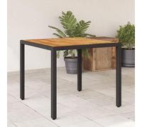 Table de jardin, table de balcon, table de camping, table de terrasse, table à manger, table de buffet, plateau en bois, couleur noire, dimensions 90x90x75 cm, matériau : rotin synthétique (polyrotin)
