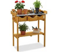 Table de jardin, table de plantation avec TROIS tiroirs, style rustique, en bois de sapin pour l'extérieur, dimensions : 80 x 40 x 82 cm, couleur : marron miel