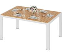 Table de jardin - Table de terrasse en aluminium - Plateau en WPC aspect teck - 140 × 90 × 75 cm - Piètement blanc - Rectangulaire - Pour 8 personnes - Résistante aux intempéries