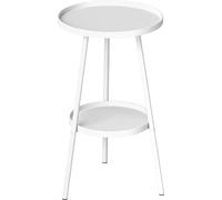 Table de jardin - Table ronde à deux niveaux - Tablette inférieure - Structure métallique - Pour l'extérieur - Blanc