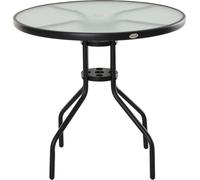 Table de jardin - Table ronde en verre pour l'extérieur - Avec trou pour parasol - Ø 80 cm - Hauteur 72 cm - Structure métallique - Noir
