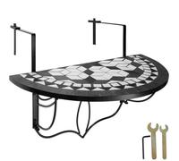 Table de jardin - TECTAKE - Table de balcon en acier, mosaïque et ciment, design en demi lune 75 x 65 x 62 cm - Blanc/Noir