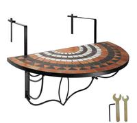 Table de jardin - TECTAKE - Table de balcon en acier, mosaïque et ciment, design en demi lune 75 x 65 x 62 cm - Terracotta/Blanc