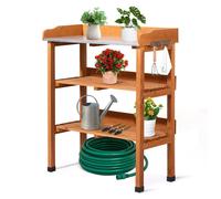 Table de jardinage ALIGHTUP à 3 étagères, table de jardinage avec plan de travail galvanisé, table de jardin pour fleurs d'extérieur, résistante aux intempéries, 74 x 36 x 90 cm, couleur bois