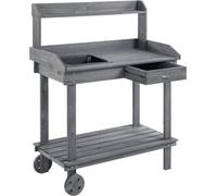 Table de jardinage grise 92 x 45 x 119 cm, 2 niveaux, tiroir, en bois