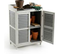 Table de jardinage Relaxdays avec meuble de rangement, bois, plan de travail en fer, H x l x P : 100 x 67 x 47 cm, meuble de jardin, gris/blanc